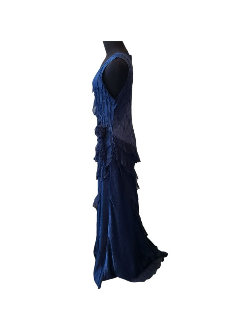 Komarov Blue Sleeveless Maxi Dress Rosette Asymmetrical Ruffles 90s Whimsigoth - Picture 12 of 16